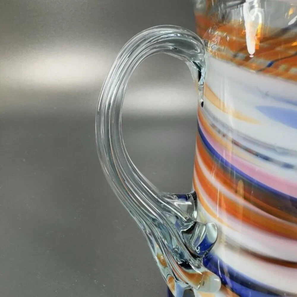 Smiths Old Timer Hand Made Multi Swirl Glass Pitcher Carafe‎ Jug Applied Handle